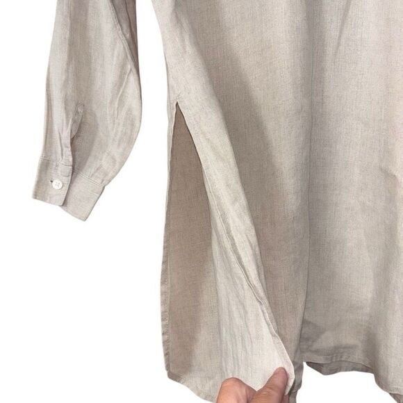 J. Jill Womens 100% Linen Button Front Blouse Size XS Side Slits Beach oatmeal s - Picture 3 of 8
